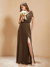 A-Line V-neck Floor-length Dress With Silt Brown