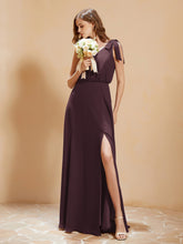 A-Line V-neck Floor-length Dress With Silt Cabernet