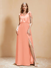A-Line V-neck Floor-length Dress With Silt Coral