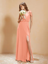 A-Line V-neck Floor-length Dress With Silt Coral