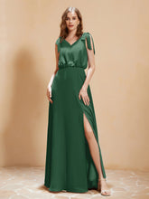 A-Line V-neck Floor-length Dress With Silt Dark Green