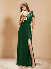 A-Line V-neck Floor-length Dress With Silt Dark Green