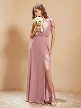 A-Line V-neck Floor-length Dress With Silt Dusty Rose