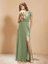 A-Line V-neck Floor-length Dress With Silt Dusty Sage