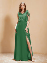 A-Line V-neck Floor-length Dress With Silt Emerald