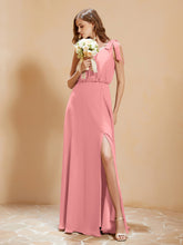 A-Line V-neck Floor-length Dress With Silt Flamingo