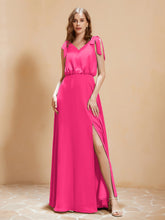 A-Line V-neck Floor-length Dress With Silt Fuchsia