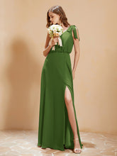 A-Line V-neck Floor-length Dress With Silt Moss