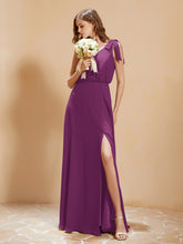 A-Line V-neck Floor-length Dress With Silt Orchid