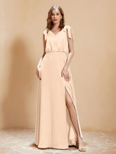 A-Line V-neck Floor-length Dress With Silt Peach