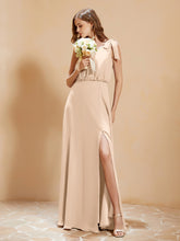A-Line V-neck Floor-length Dress With Silt Peach