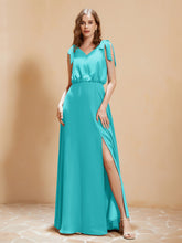 A-Line V-neck Floor-length Dress With Silt Pool