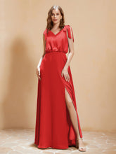 A-Line V-neck Floor-length Dress With Silt Red