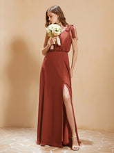 A-Line V-neck Floor-length Dress With Silt Rust