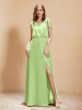 A-Line V-neck Floor-length Dress With Silt Sage