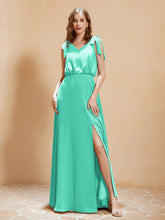 A-Line V-neck Floor-length Dress With Silt Spa