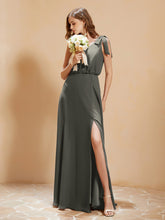 A-Line V-neck Floor-length Dress With Silt Steel Grey