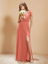 A-Line V-neck Floor-length Dress With Silt Sunset