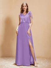 A-Line V-neck Floor-length Dress With Silt Tahiti