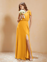 A-Line V-neck Floor-length Dress With Silt Tangerine