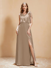 A-Line V-neck Floor-length Dress With Silt Taupe