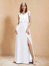 A-Line V-neck Floor-length Dress With Silt White