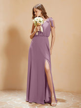 A-Line V-neck Floor-length Dress With Silt Wisteria