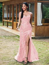 Sheath/Column Sparkling Sequins Gown with Slit Blushing Pink
