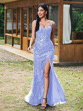 Sheath/Column Sparkling Sequins Gown with Slit Lavender