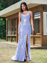 Sheath/Column Sparkling Sequins Gown with Slit Lavender