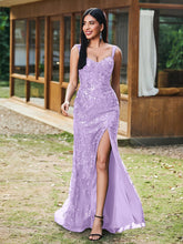 Sheath/Column Sparkling Sequins Gown with Slit Lilac