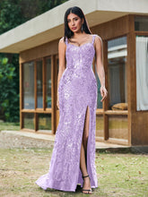Sheath/Column Sparkling Sequins Gown with Slit Lilac