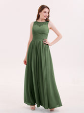 Chiffon Long Dresses with Illusion NECK Olive Green