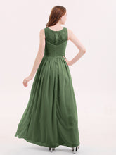 Chiffon Long Dresses with Illusion NECK Olive Green