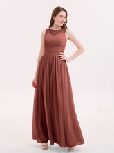 Chiffon Long Dresses with Illusion NECK Terracotta