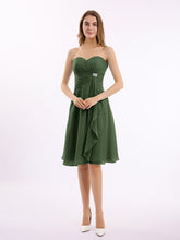 Short Chiffon Dress with Sweetheart Neck Shining Decor Olive Green