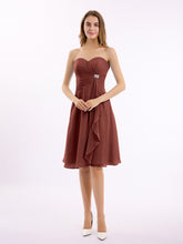 Short Chiffon Dress with Sweetheart Neck Shining Decor Terracotta