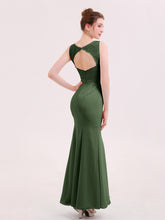 Mermaid Illusion Neck Long Gowns with Bow Olive Green