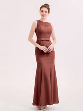Mermaid Illusion Neck Long Gowns with Bow Terracotta