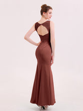 Mermaid Illusion Neck Long Gowns with Bow Terracotta