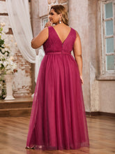 A-line V-neckline Long Tulle Dresses Mulberry
