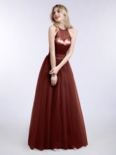 Long Tulle Dresses with Illusion Neckline Terracotta