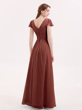 V-Neck Chiffon Dresses with Cap Sleeves Terracotta