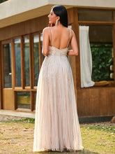 A-line Sparkling Diamond Open-Back Floor-Length Gown Champagne