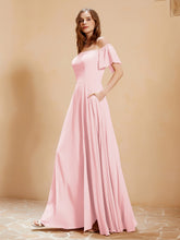 Off the Shoulder Chiffon Floor-Length Dress with Slit Blushing Pink