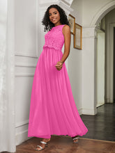 A-Line Jewel Neckline Tulle Dress Azalea