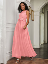 A-Line Jewel Neckline Tulle Dress Flamingo