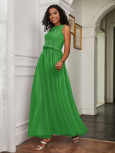 A-Line Jewel Neckline Tulle Dress Green