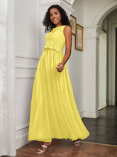 A-Line Jewel Neckline Tulle Dress Lemon