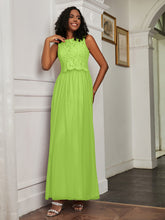 A-Line Jewel Neckline Tulle Dress Lime Green